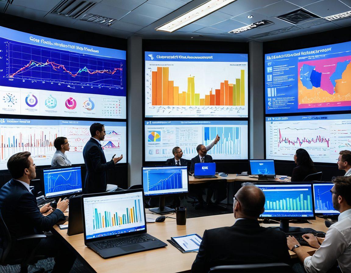 A dynamic scene depicting a diverse group of contractors engaging in a performance assessment meeting, surrounded by charts and evaluation metrics on screens. In the background, a government building symbolizes oversight and regulation, while hands are raised in collaboration. The atmosphere is filled with a sense of achievement and teamwork, using bright colors to emphasize optimism and progress. super-realistic. vibrant colors. professional setting.